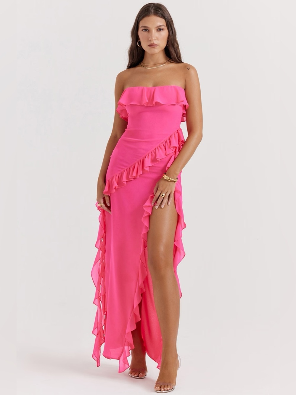 HOUSE OF CB Sarina Ruffle Strapless Maxi Dress L